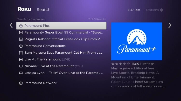 Choose Paramount Plus - TV Land on Roku