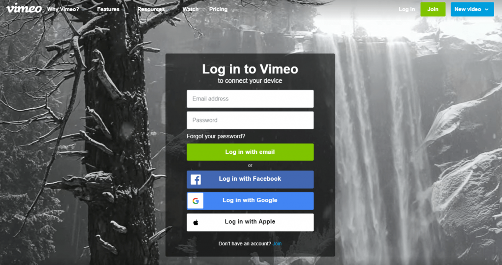 Sign in to Vimeo Account