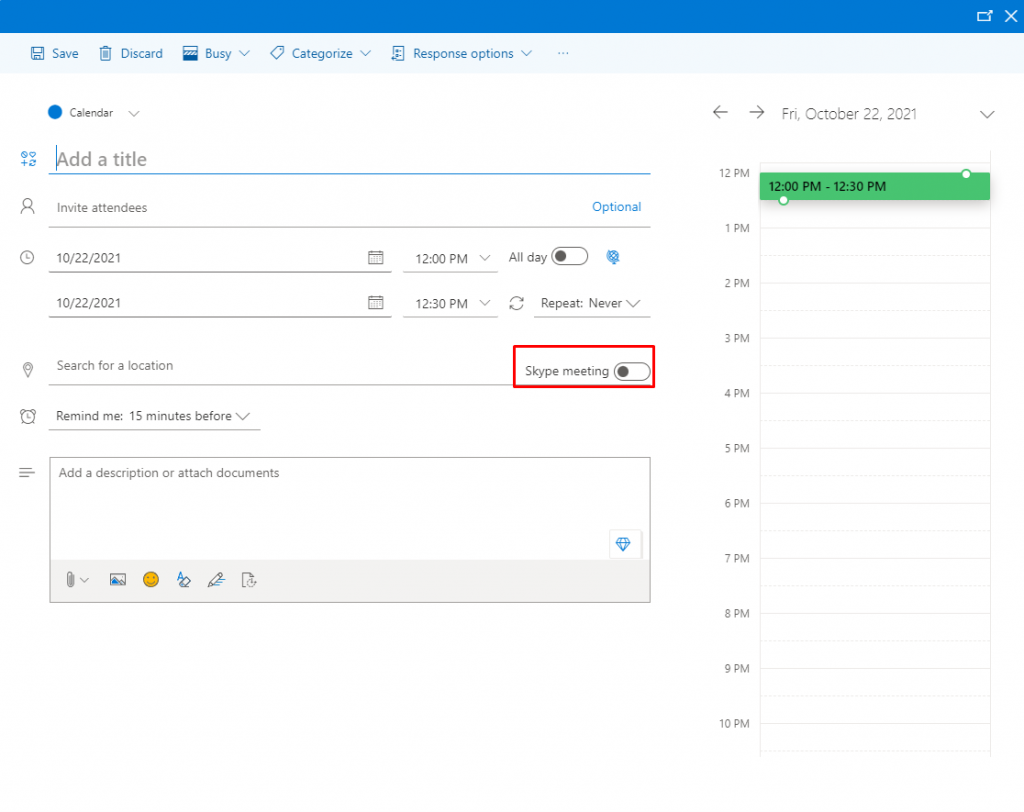 Add Skype Meeting in Outlook Web