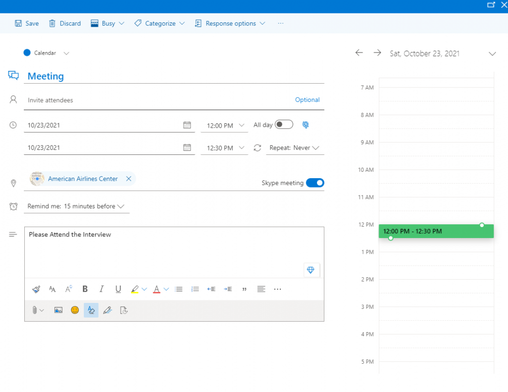 Add Skype Meeting in Outlook Web