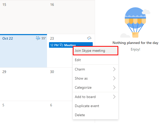 Add Skype Meeting in Outlook Web