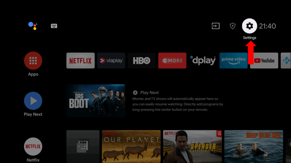 Select Settings - Downloader on Android TV