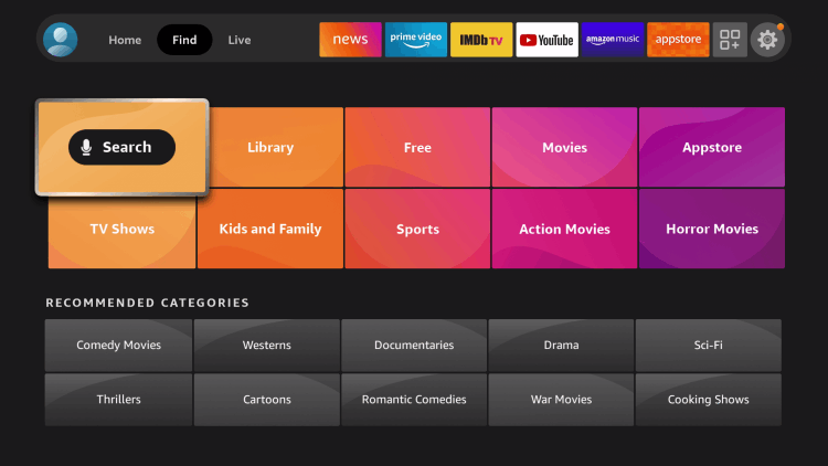 Firestick Search Menu