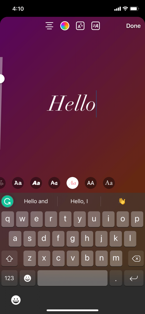 Move across the fonts to change font on Instagram story
