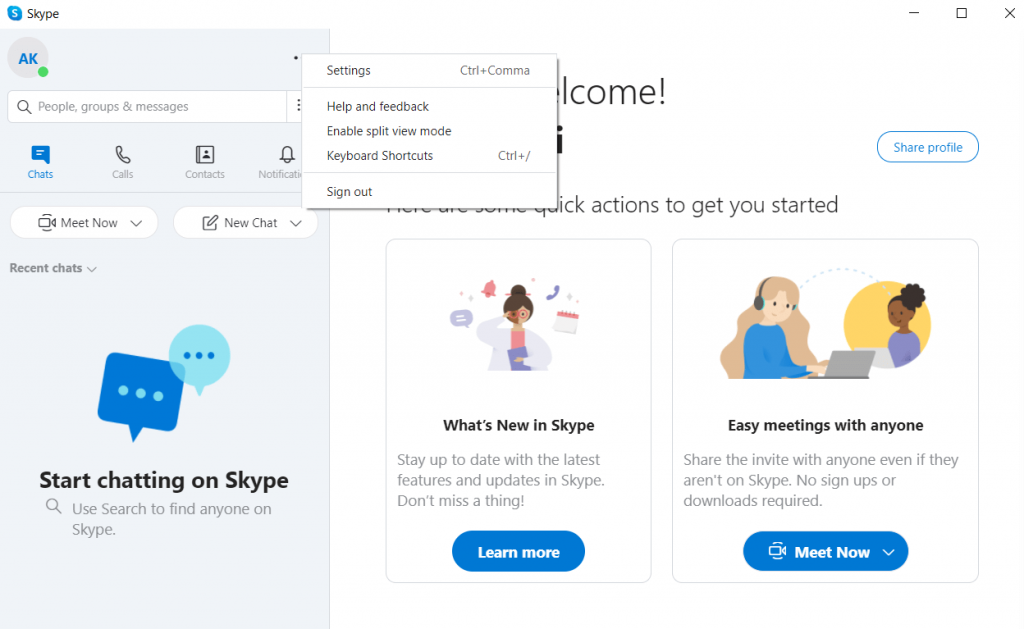 Select Settings - Change Skype Background