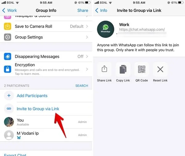 Create WhatsApp Group Link on iPhone
