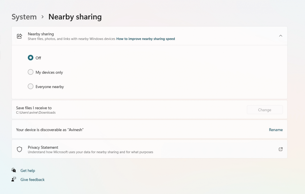select everyone to enable Nearby sharing in windows 11