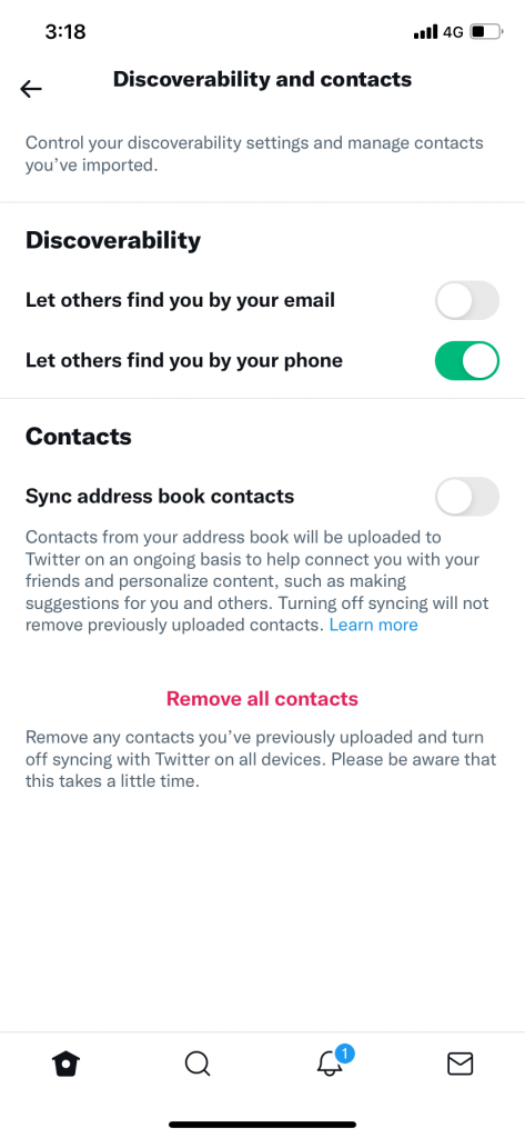 click Toggle to sync contacts on Twitter