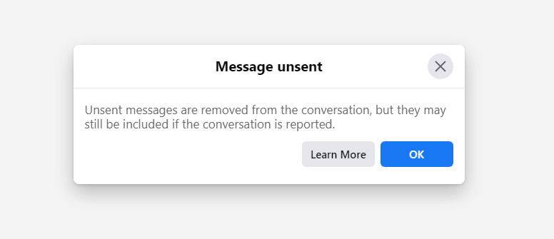 Select OK to unsend message on Facebook Messenger