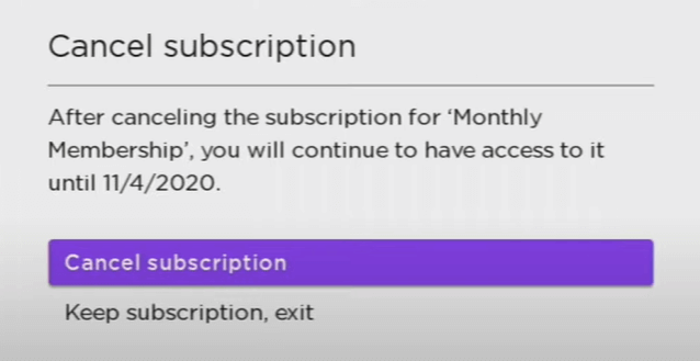 Select Cancel Subscription to cancel Hulu on Roku