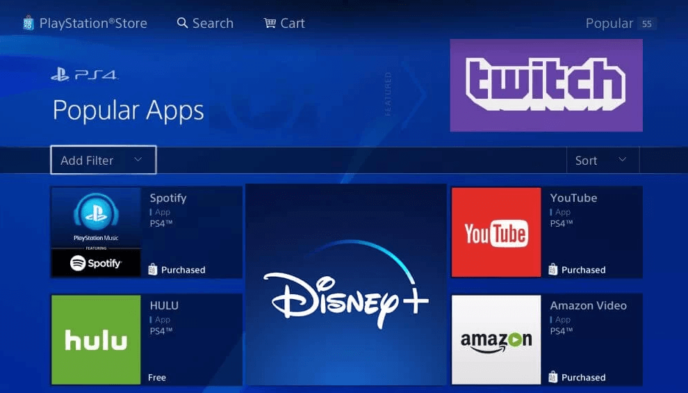 Select the Hulu app on PS4