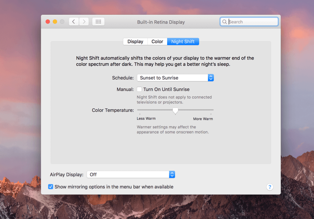 Turn on Night Shift on Mac