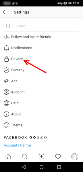 Instagram privacy option