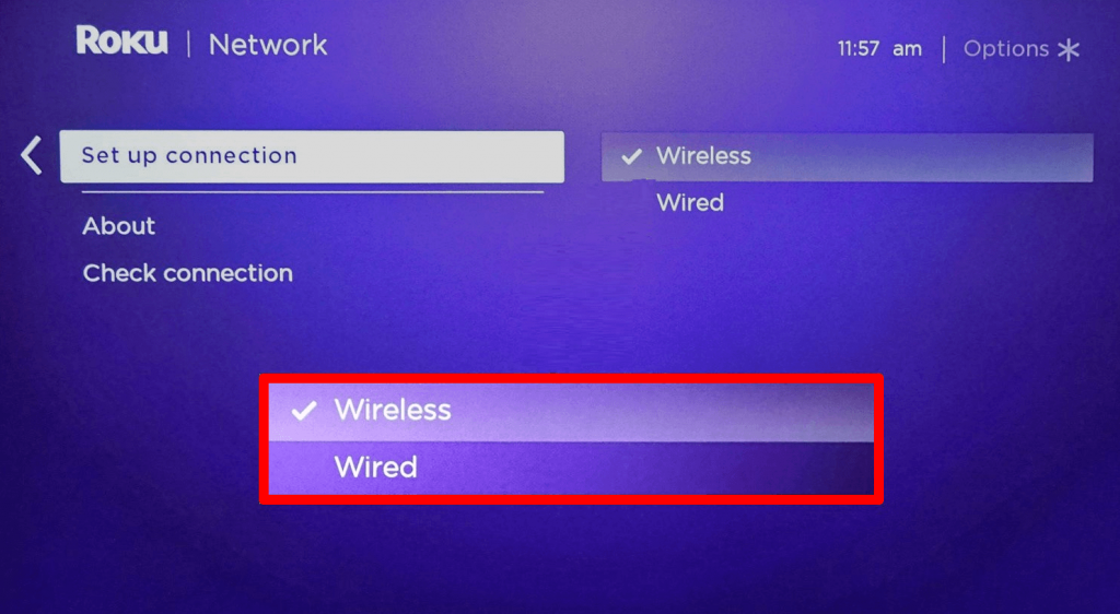 Click Wireless to connect VPN on Roku