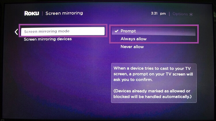 Enable screen mirroring