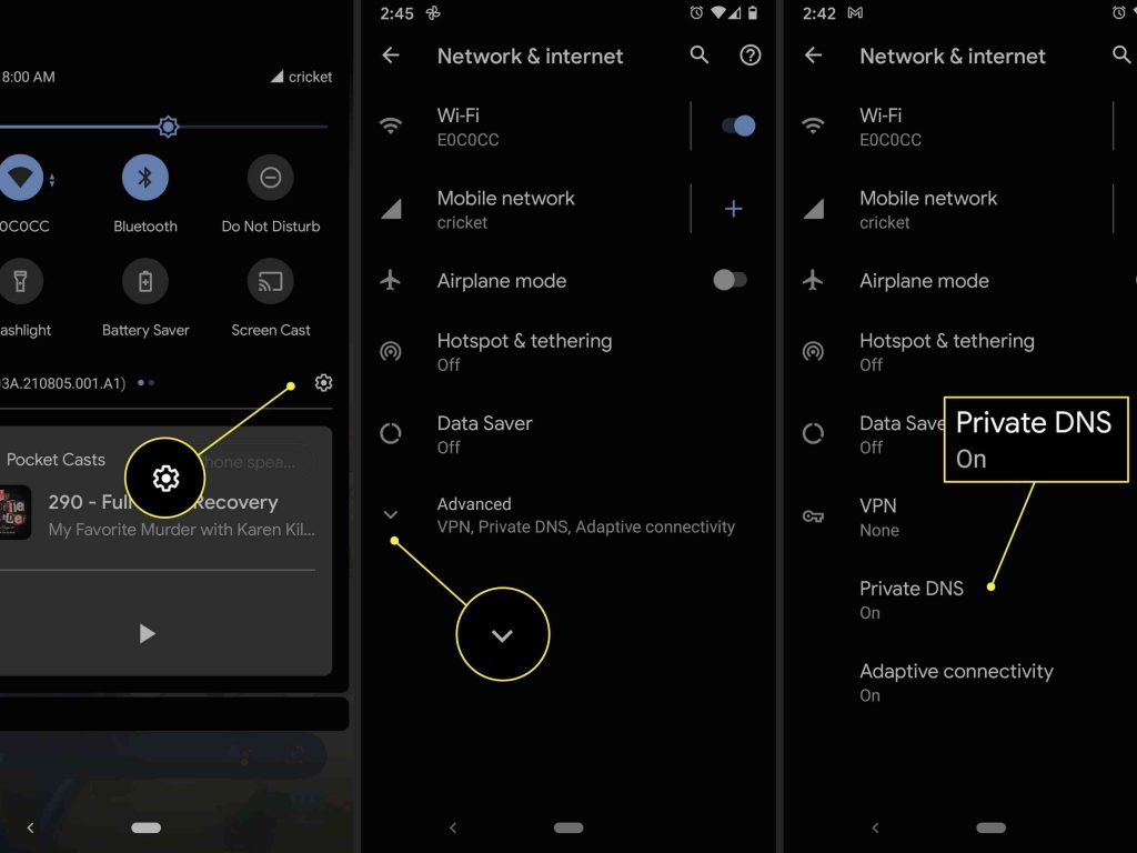 Choose the option Private DNS on Android device