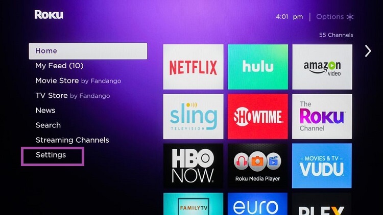 Roku home screen