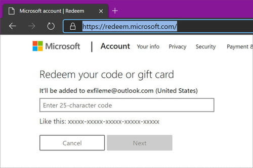 Redeem Xbox One Code in browser