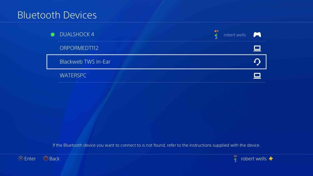 Select the PS4 controller in the list of Bluetooth devices