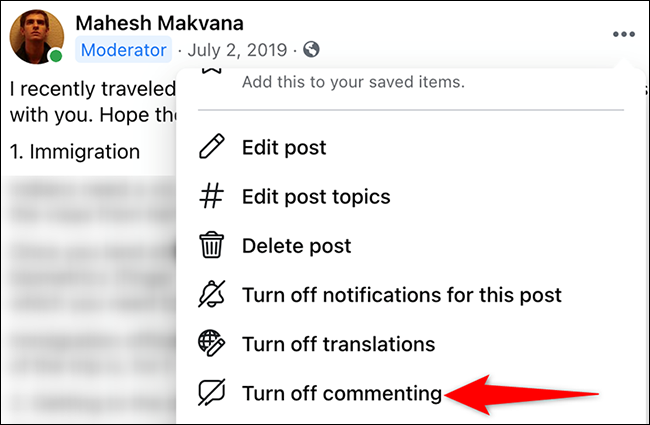 turn off commenting option