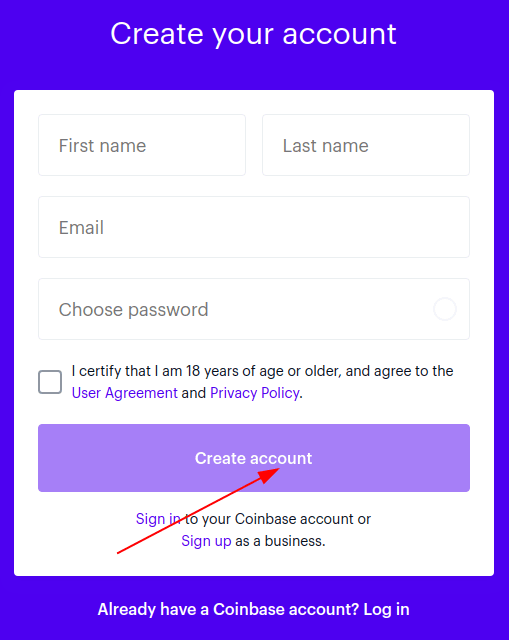 Sign Up for an Coinbase account to trade Cardano