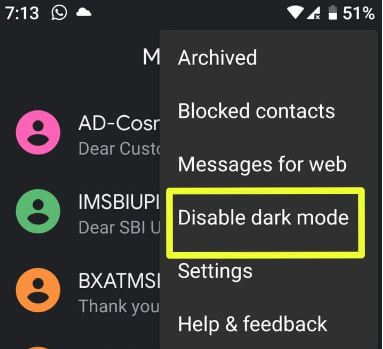 Disable Dark Mode