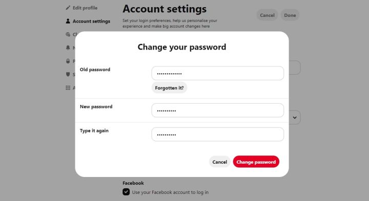 Change your Pinterest Password