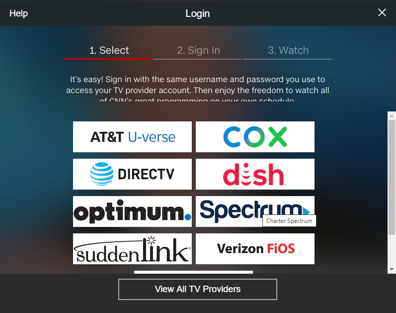 Sign in with your TV provider