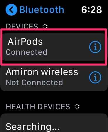 AirPods connect with watch via Bluetooth