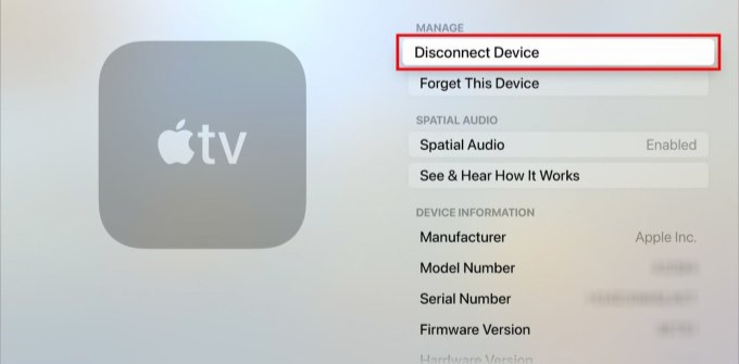 Click Disconnect Device to forget AirPods