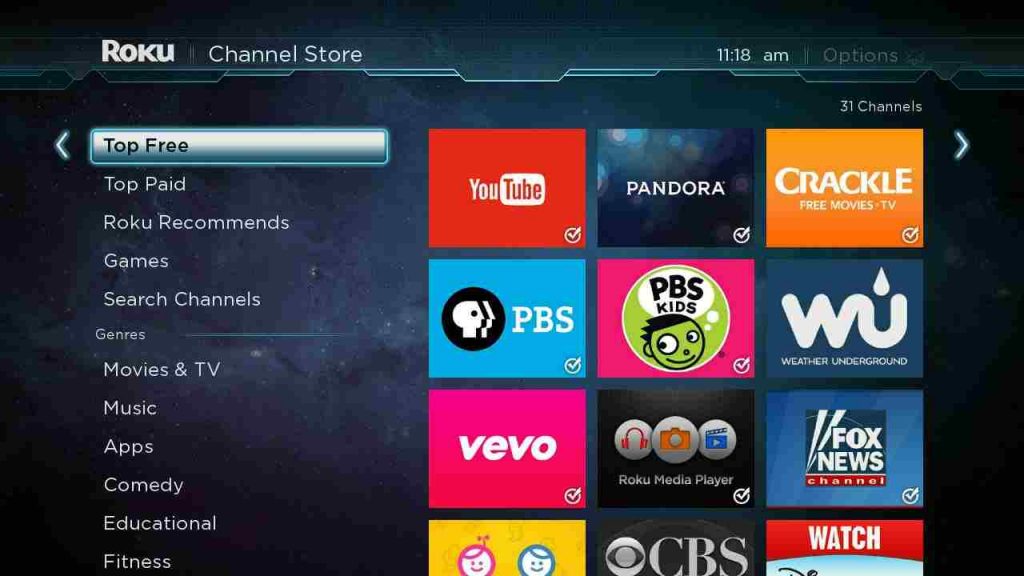 Search for Crackle app on Roku TV