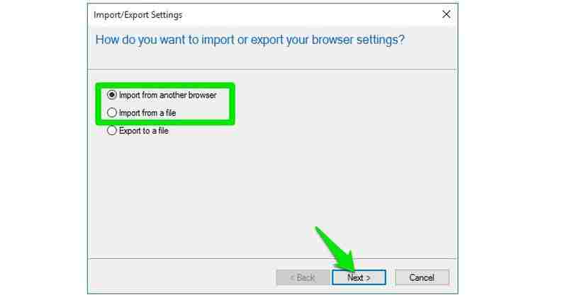 Click on Import from another browser