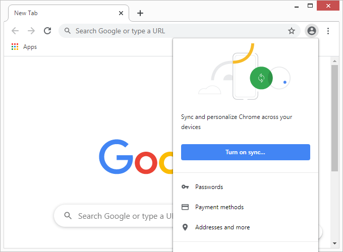 Turn on sync to export chrome bookmarks to other devices