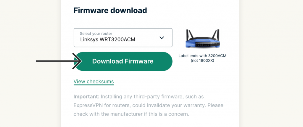 Highlighted Download button on ExpressVPN Firmware Download webpage