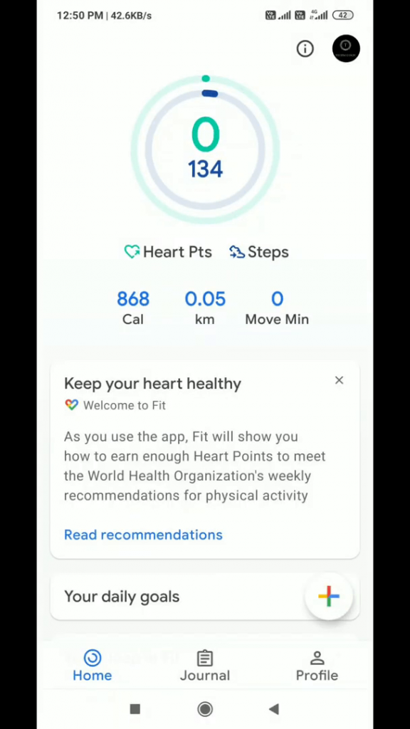 Click Profile on the Google Fit app