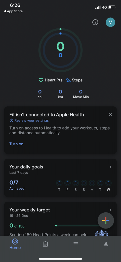 Google Fit Dark Mode on iPhone