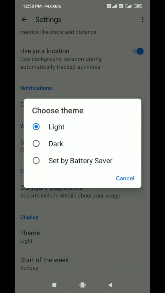 Select the Dark to get Google Fit Dark Mode