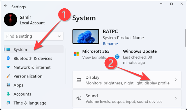 System settings in PC.