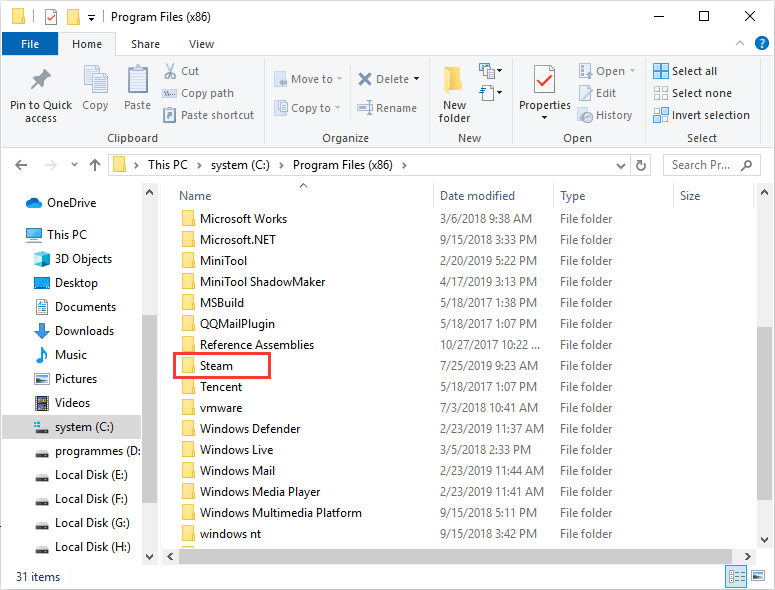 Select the Steam folder to move the entire Steam games to another drive