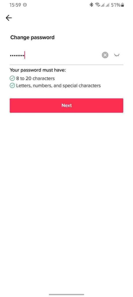 Change password screen