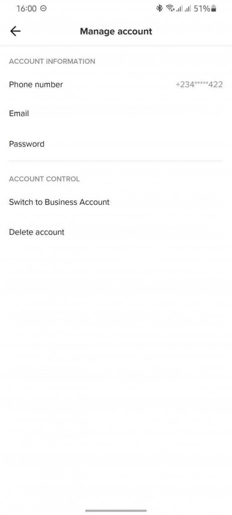 Manage account in TikTok