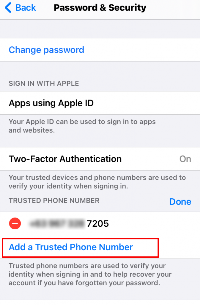 add a trusted phone number 