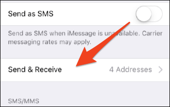 tap on send & receive message to change phone number 