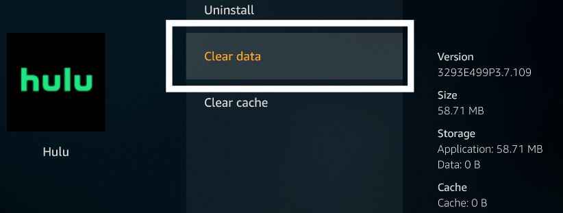 clear data to fix Hulu app on firestick