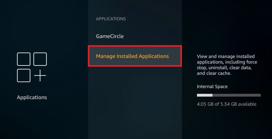 click on manage installed apps to fix Hulu not working on firestick