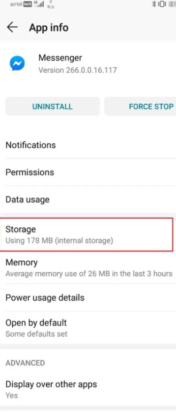 click storage option to log out messenger