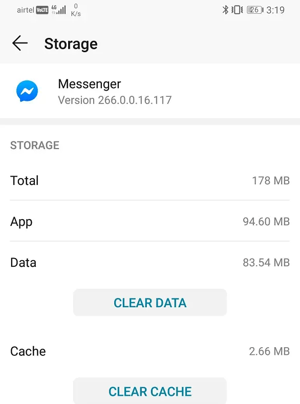 clear data and clear cache to log out messenger