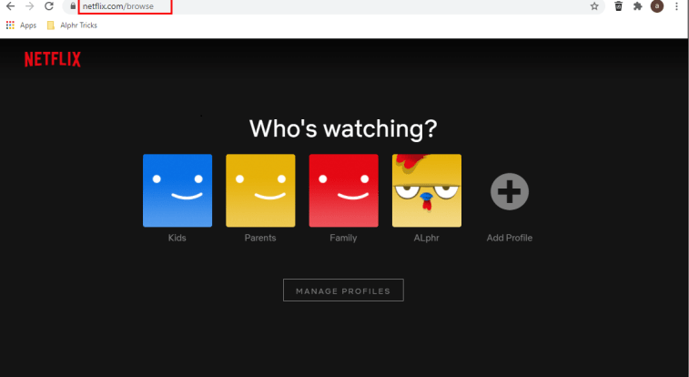Netflix website in the browser.