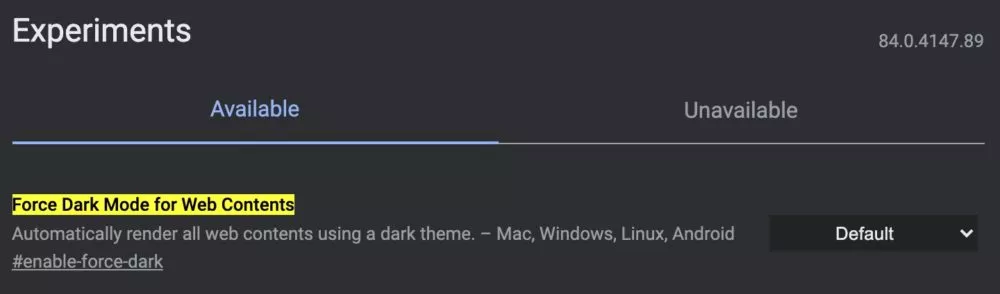 Force Dark Mode for Web Contents