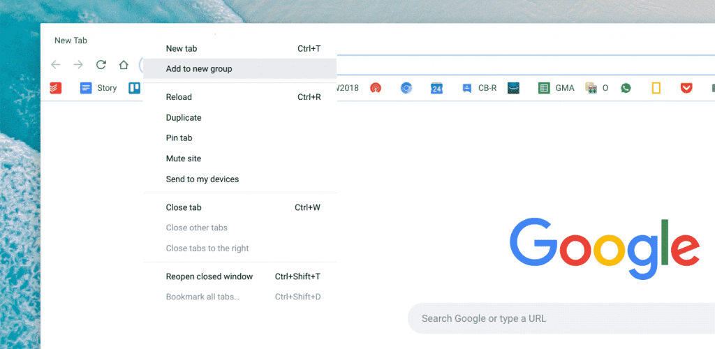 Select add to a new group to create a group tab